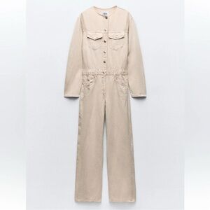 ZARA LONG FLOWY CREAM JUMPSUIT